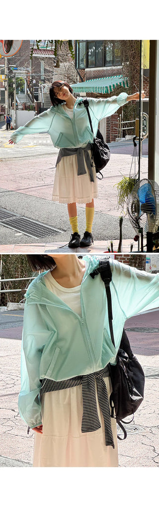 De Pin Nylon High-Neck Drawstring Hooded Zip-Up Jumper Ultra-Light Windbreaker Must-Have