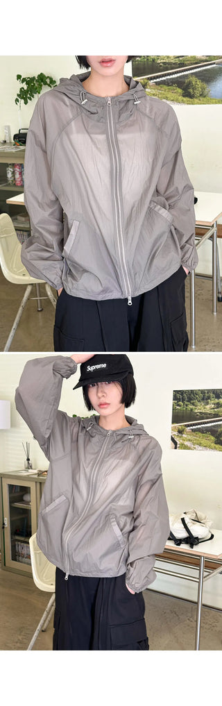 De Pin Nylon High-Neck Drawstring Hooded Zip-Up Jumper Ultra-Light Windbreaker Must-Have