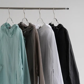 De Pin Nylon High-Neck Drawstring Hooded Zip-Up Jumper Ultra-Light Windbreaker Must-Have