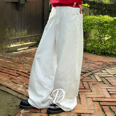 Ruin Cotton Basic Back Elastic Wide Pants Cotton Trousers
