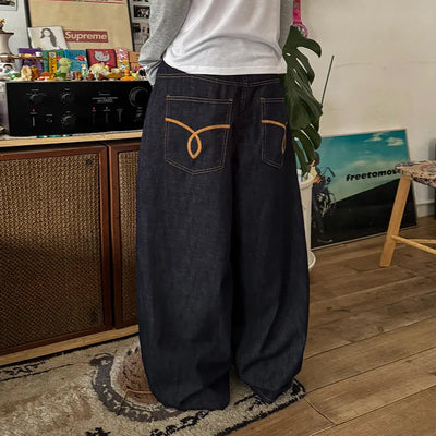 Tsumidep Cotton Curved Stitch Wide Pants Cotton Trousers
