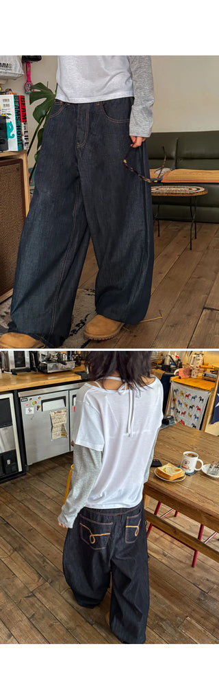 Tsumidep Cotton Curved Stitch Wide Pants Cotton Trousers