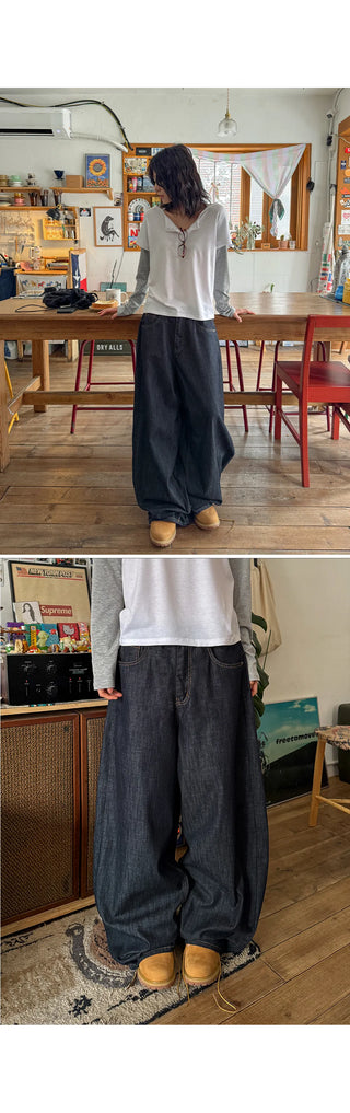 Tsumidep Cotton Curved Stitch Wide Pants Cotton Trousers