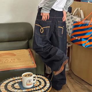 Tsumidep Cotton Curved Stitch Wide Pants Cotton Trousers