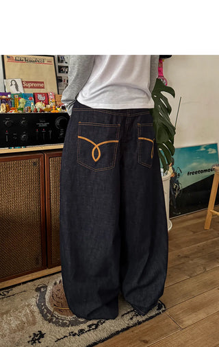 Tsumidep Cotton Curved Stitch Wide Pants Cotton Trousers