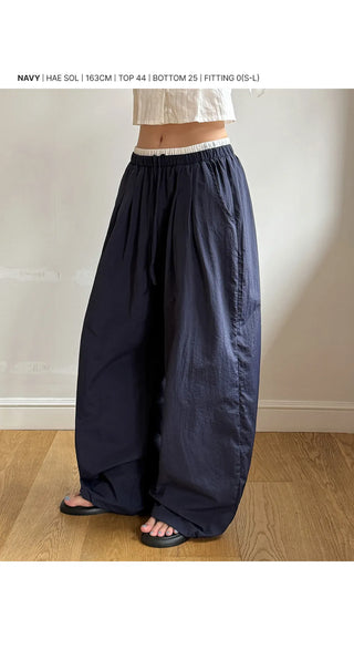 T'EL Nylon Contrast Pintuck Two-Way String Jogger Wide Pants
