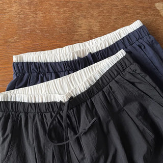 T'EL Nylon Contrast Pintuck Two-Way String Jogger Wide Pants