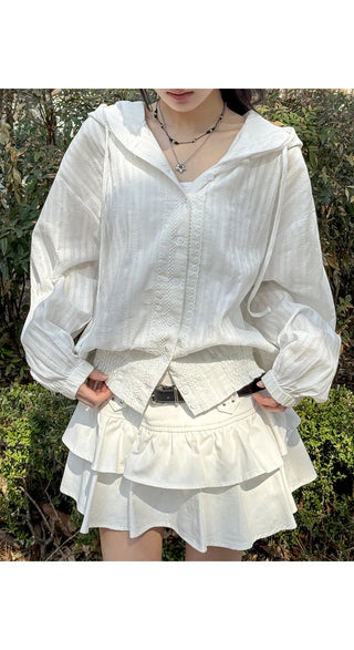 Lorard Jacquard Lace Oversized Hooded Cotton Windbreaker Shirt Jacket