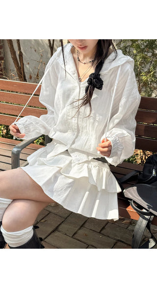 Lorard Jacquard Lace Oversized Hooded Cotton Windbreaker Shirt Jacket