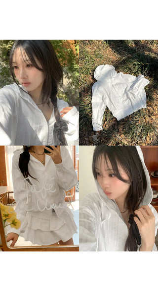 Lorard Jacquard Lace Oversized Hooded Cotton Windbreaker Shirt Jacket