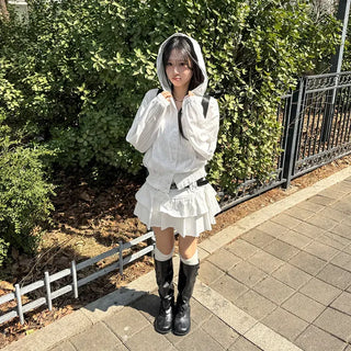Lorard Jacquard Lace Oversized Hooded Cotton Windbreaker Shirt Jacket