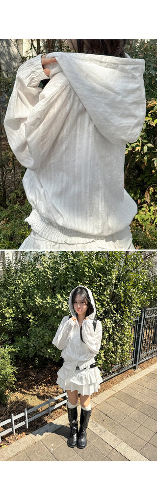 Lorard Jacquard Lace Oversized Hooded Cotton Windbreaker Shirt Jacket