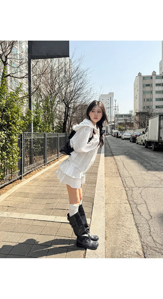 Lorard Jacquard Lace Oversized Hooded Cotton Windbreaker Shirt Jacket