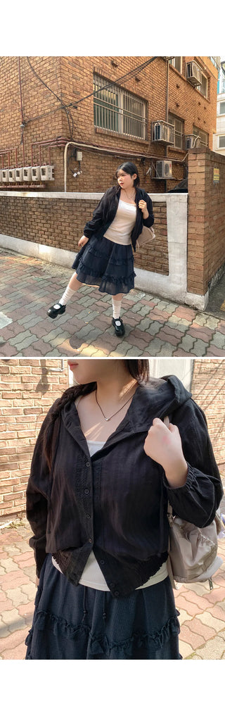 Lorard Jacquard Lace Oversized Hooded Cotton Windbreaker Shirt Jacket