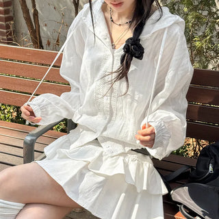 Lorard Jacquard Lace Oversized Hooded Cotton Windbreaker Shirt Jacket