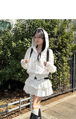 Lorard Jacquard Lace Oversized Hooded Cotton Windbreaker Shirt Jacket