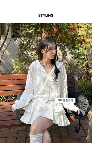 Lorard Jacquard Lace Oversized Hooded Cotton Windbreaker Shirt Jacket