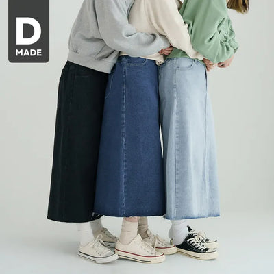 Back Elastic Denim Long Skirt