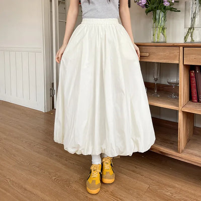 Kisedu Rustling Pumpkin Balloon Elastic Long Skirt Rainy Season Look
