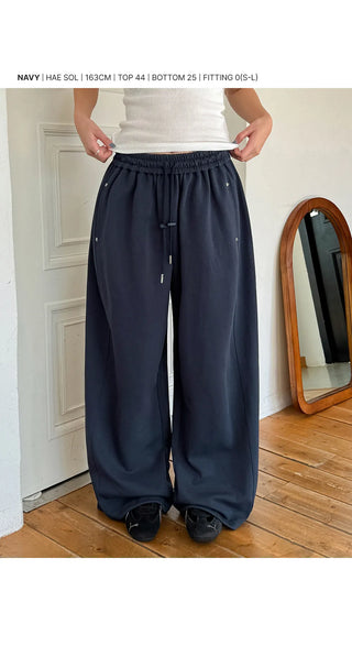 Maen Special Double-Sided Cut Rivet Two-Way String Jogger Wide Training Elastic Waist Pants