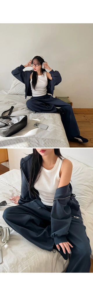 Maen Special Double-Sided Cut Rivet Two-Way String Jogger Wide Training Elastic Waist Pants