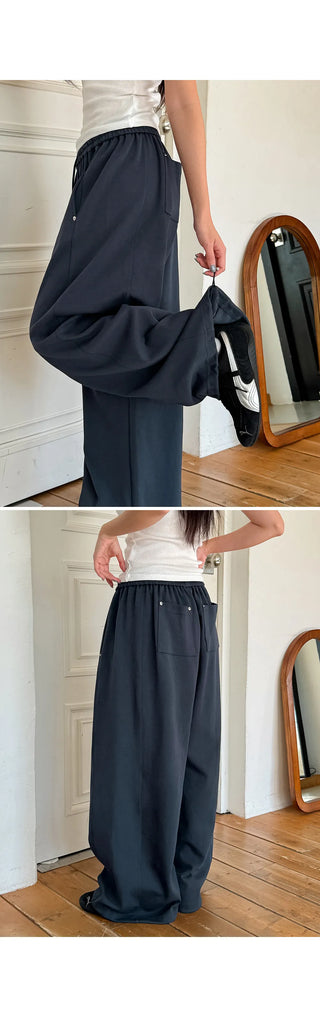 Maen Special Double-Sided Cut Rivet Two-Way String Jogger Wide Training Elastic Waist Pants