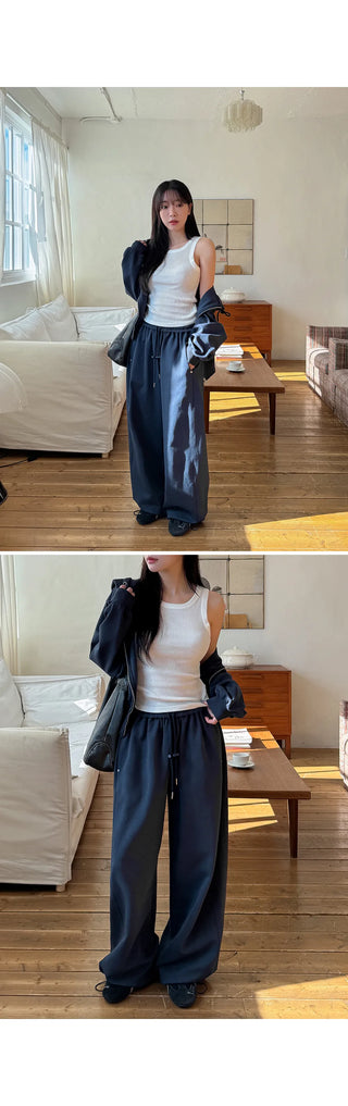 Maen Special Double-Sided Cut Rivet Two-Way String Jogger Wide Training Elastic Waist Pants