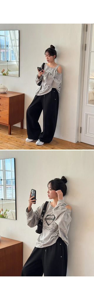 Maen Special Double-Sided Cut Rivet Two-Way String Jogger Wide Training Elastic Waist Pants