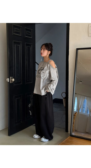 Maen Special Double-Sided Cut Rivet Two-Way String Jogger Wide Training Elastic Waist Pants