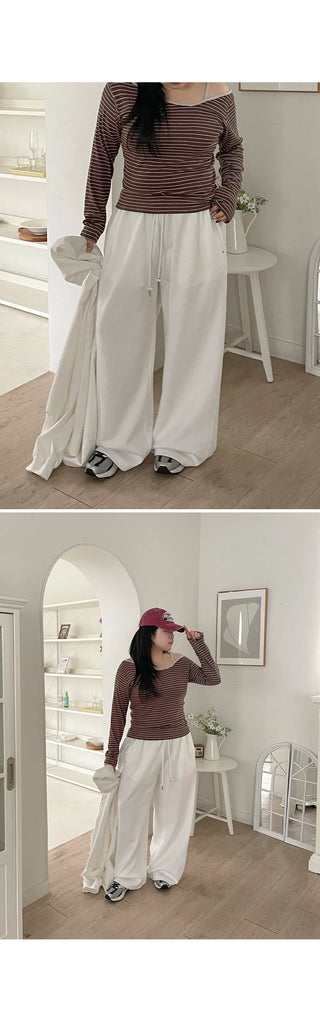 Maen Special Double-Sided Cut Rivet Two-Way String Jogger Wide Training Elastic Waist Pants