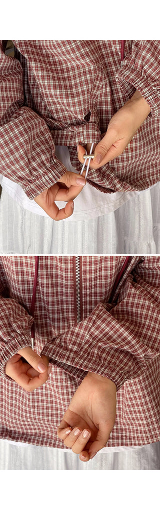 Lara Vintage Check Cotton Hooded Two-Way Windbreaker