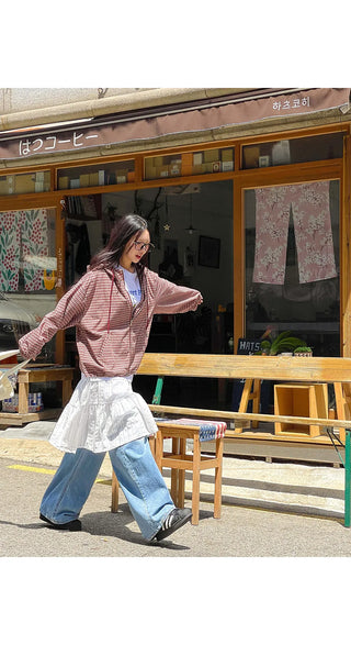 Lara Vintage Check Cotton Hooded Two-Way Windbreaker
