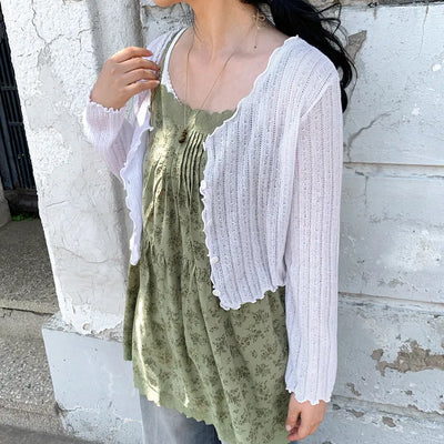 Mutism Wavy See-through Curly Knit Long Sleeve Cardigan Must-Have Rainy Season Look