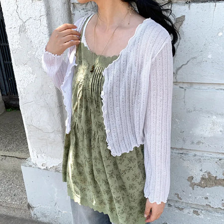 Mutism Wavy See-through Curly Knit Long Sleeve Cardigan Must-Have Rainy Season Look