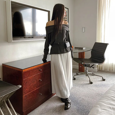 Inch Tart Elastic Waist Long Flare Skirt Wedding Guest Look