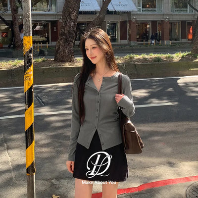 Cairo Basic Ribbed Slim Fit Round Long Sleeve Cardigan