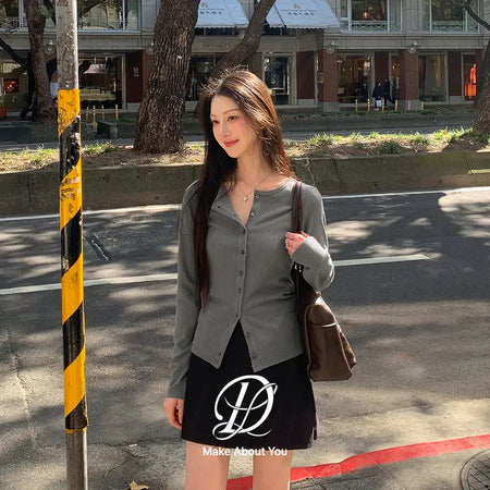 Cairo Basic Ribbed Slim Fit Round Long Sleeve Cardigan