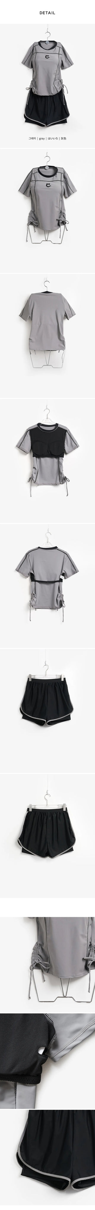 Pochan Shirred Rash Guard Short Sleeve T-shirt Shorts Piece Set Swimwear Resort Look