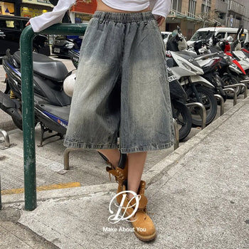 Desty Bermuda Wide Elastic Waist Washed Denim Half Pants