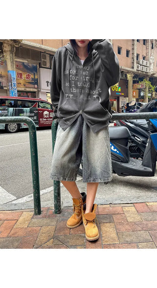 Desty Bermuda Wide Elastic Waist Washed Denim Half Pants
