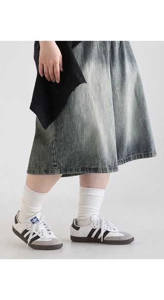 Desty Bermuda Wide Elastic Waist Washed Denim Half Pants