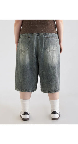 Desty Bermuda Wide Elastic Waist Washed Denim Half Pants