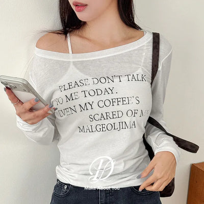 Piero Lettering Boat Neck One-Shoulder Long Sleeve T-Shirt