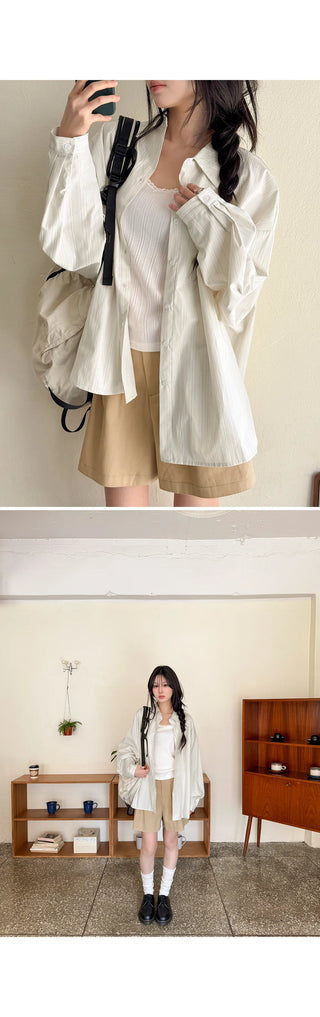 Arming Stripe Oversized Long Sleeve Shirt Unisex Shirt