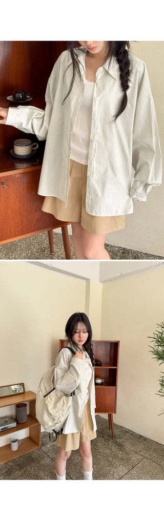 Arming Stripe Oversized Long Sleeve Shirt Unisex Shirt
