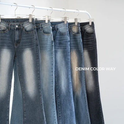 Forkline 3 Lengths  Hidden Elastic Waist Vintage Washed Bootcut Denim Pants Jeans