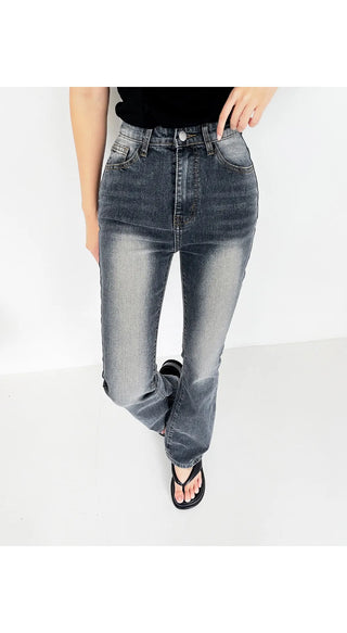 Forkline 3 Lengths  Hidden Elastic Waist Vintage Washed Bootcut Denim Pants Jeans