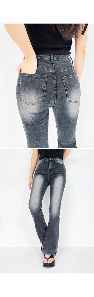 Forkline 3 Lengths  Hidden Elastic Waist Vintage Washed Bootcut Denim Pants Jeans