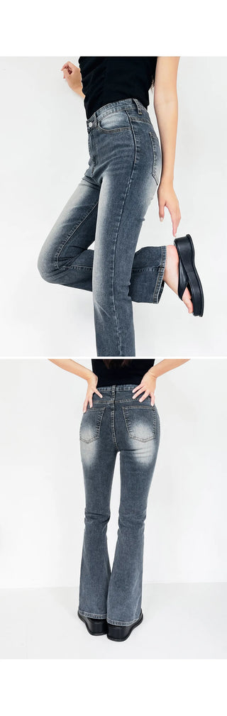 Forkline 3 Lengths  Hidden Elastic Waist Vintage Washed Bootcut Denim Pants Jeans