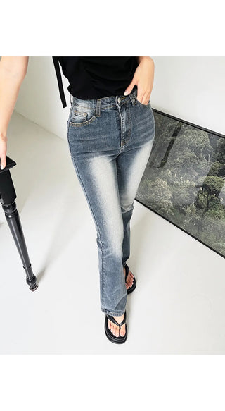 Forkline 3 Lengths  Hidden Elastic Waist Vintage Washed Bootcut Denim Pants Jeans